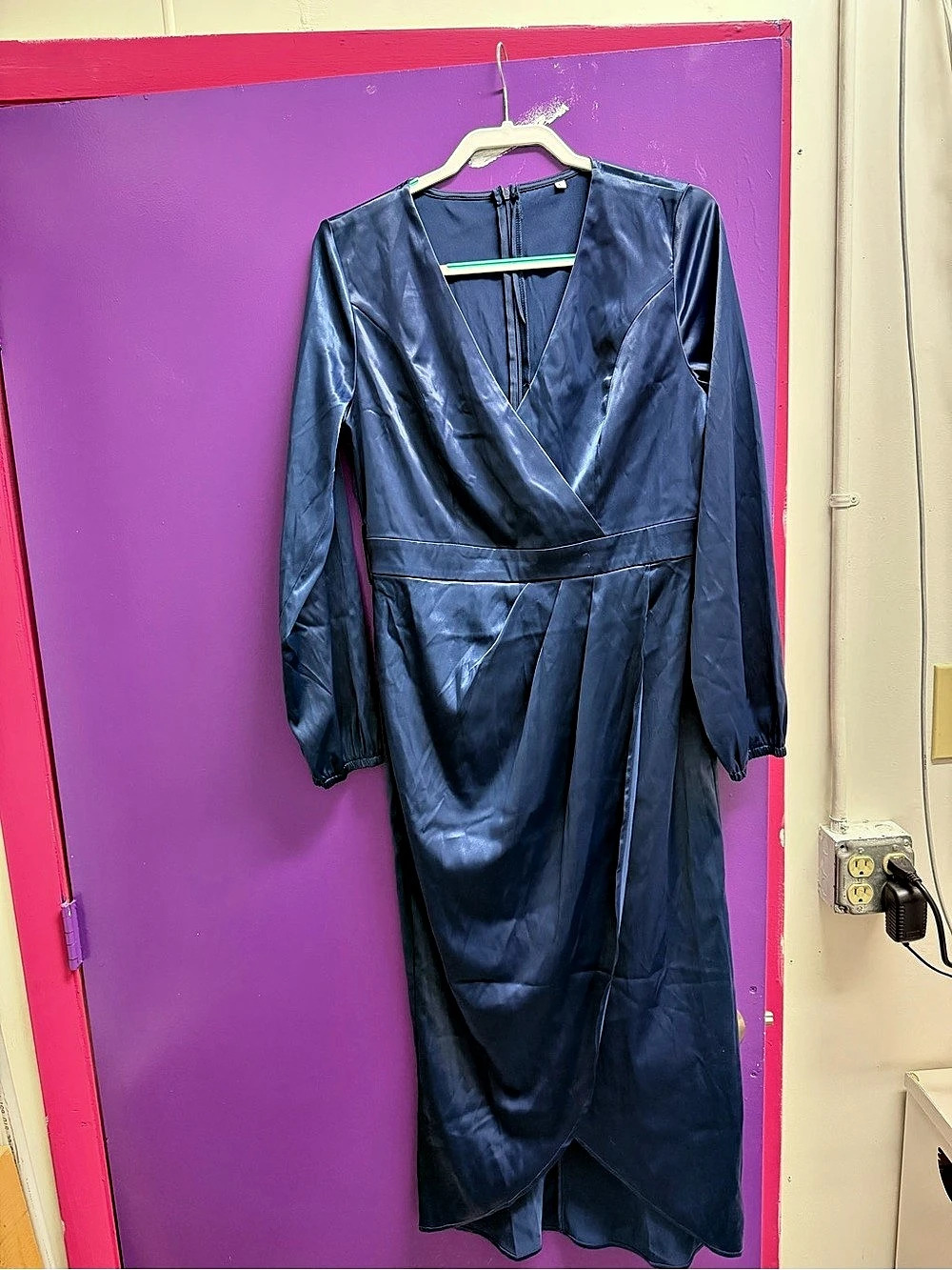 Satin Wrap Midi Dress in Blue
